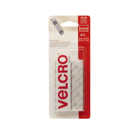 VELCRO® Brand Sticky Back™ Strips - 4 Sets, White, 3 1/2" x 3/4" (8.89cm x 1.9cm)