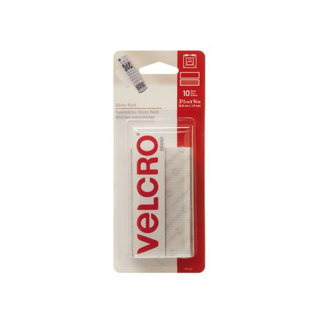 Bandes Velcro, Sticky Back™ - 10 ens., Blanc 3 1/2" x 3/4" (8,89 cm x 1,9 cm)