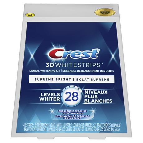 Crest 3DWhitestrips Supreme Bright At-home Teeth Whitening Kit, 24 Levels Whiter