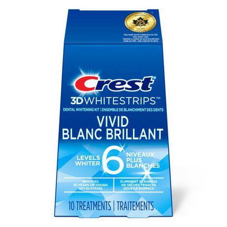 Crest 3DWhitestrips Classic Vivid At-home Teeth Whitening Kit, 6 Levels Whiter, 10 Treatments