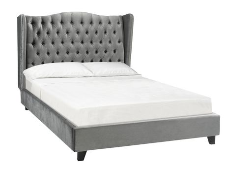 Brassex Inc Tufted King Bed Frame Grey Velvet Fabric | Walmart Canada