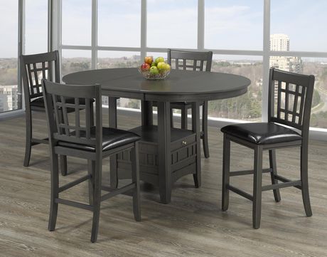 5 Piece Pub Set With 18 Leaf Grey, Pub Style Table And Chairs Canada
