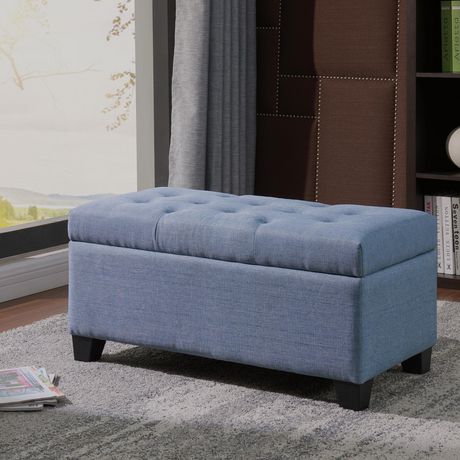 Linen Look Fabric Storage Ottoman In Light Blue | Walmart Canada