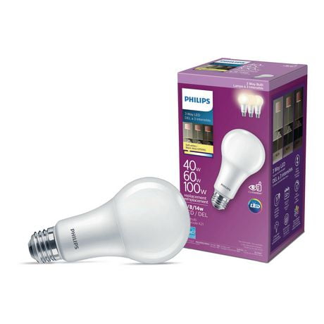 PHILIPS 5/8/14W 3-way A21 LED Bulb (Soft White), LED 40/50/100W 2700K