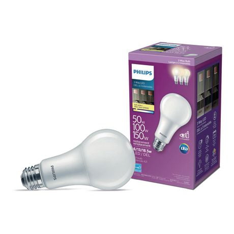 PHILIPS 6/13/18.5W 3-way A21 LED Bulb (Soft White), 50/100/150W Replacement, 2700K