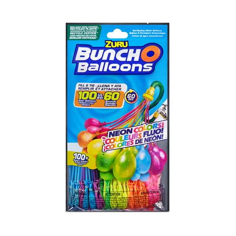 100 ballons auto-scellants à remplissage rapide Neon Splash Bunch O Balloons (3 paquets)