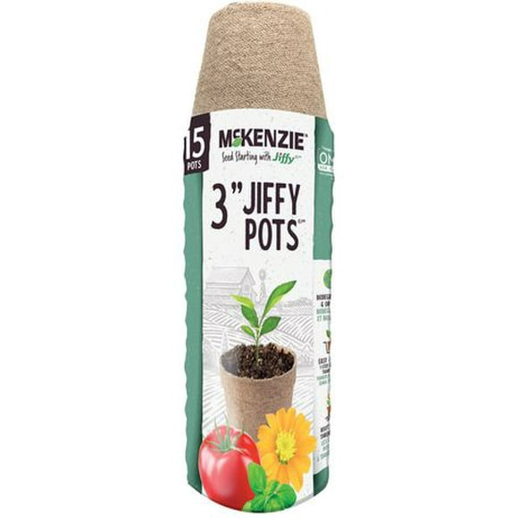 McKenzie w Jiffy Pots 3" Rd 15 Pack, McKenzie Pots 3" Rd 15 Pack