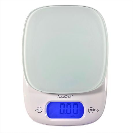 AccuChef Digital Kitchen Scale with Tempered Glass Platform, White, Model 2315, 11lb (5kg) Capacity