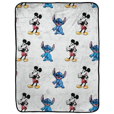 Disney 100 C'est Merveilleux Mickey et Stitch Jeté en Molleton Toucher Soie pour Enfants, 100 % Polyester
