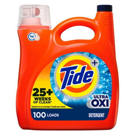 Détergent à lessive liquide Tide Ultra Oxi, compatible avec les laveuses HE 100&nbsp;brassées, 4,55 L