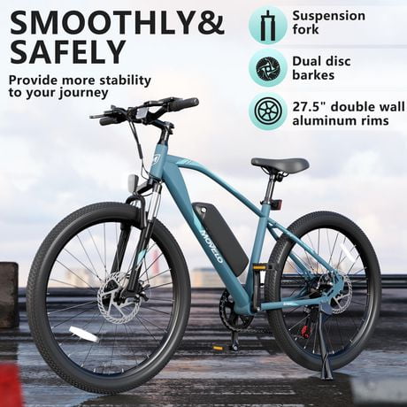 Vélo Électrique Movelo 27.5 Pouces de 350W avec Batterie Lithium-ion Amovible 36V/10Ah pour Adultes-Dark Blue