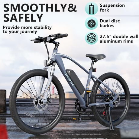 Movelo Electric Bike UL2849 Certified 350W powerful motor with Removable Battery 27.5 mountain electric bicycle Blue Walmart