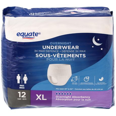 Equate 3X Max Defense Overnight Underwear, 12 Pack