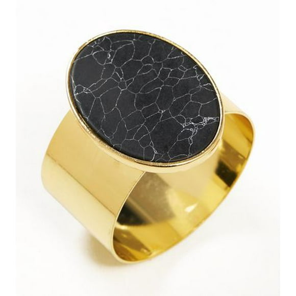 Medallion Marble Black Napkin Ring, Set of 4
