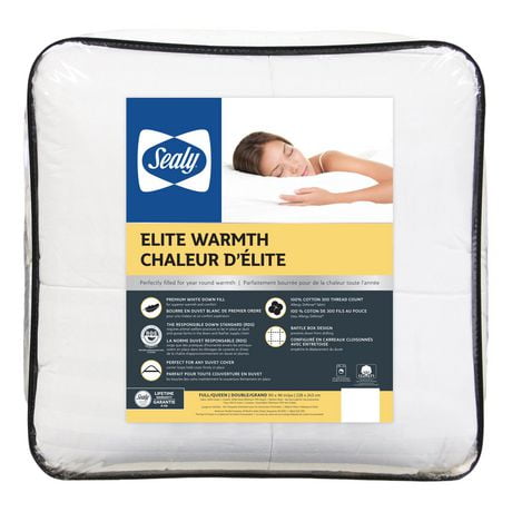 Couette Sealy Elite Warmth Toutes Saisons, Housse en Coton Premium Rembourrée de Duvet, Lavable en Machine, avec Boucles