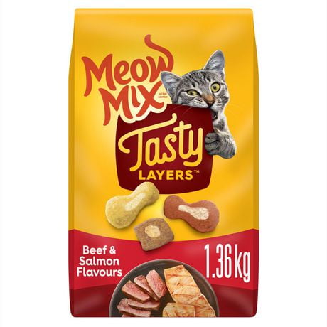 Meow Mix Tasty Layers Beef and Salmon Flavour Dry Cat Food, 1.36kg
