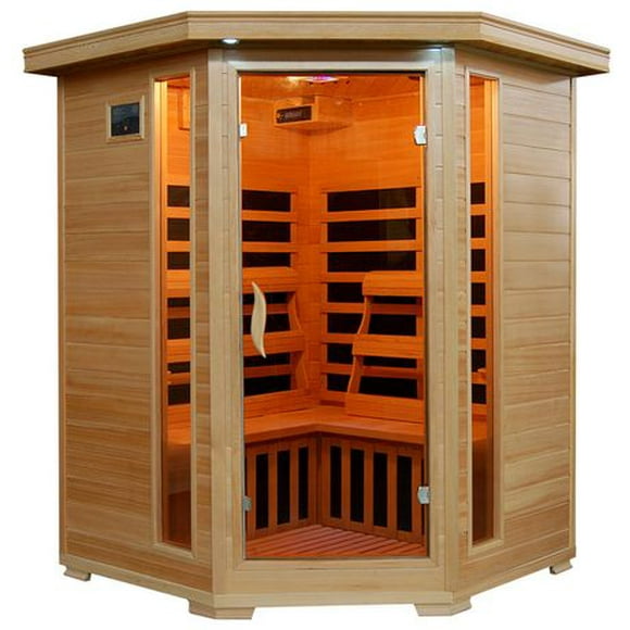 Radiant Saunas Hemlock Corner Infrared Sauna with 7 Carbon Heaters