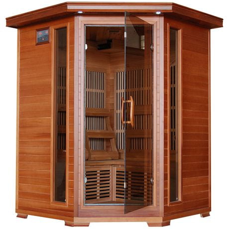 Sauna infrarouge de coin en thuya par Radiant Saunas pour 3 personnes à 7 éléments chauffants de carbone