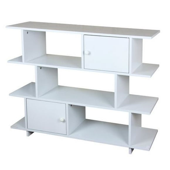 3 Tier Wood Book Shelf with 2 Cabinet Doors, White