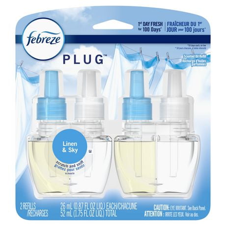 Recharges d’assainisseur d’air éliminateur d’odeurs Febreze PLUG Fade Defy, parfum Linen & Sky, (2)  recharges d’huile 2 unités,  1.74 fl. Oz