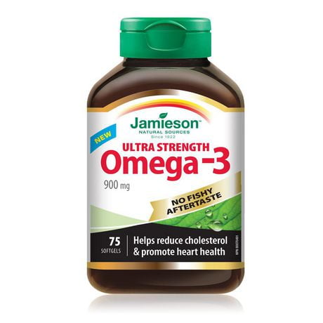 Jamieson No Fishy Aftertaste Ultra Strength Omega-3 900mg  Softgels, 75 Capsules