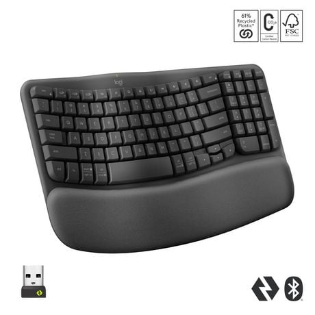 Logitech Wave Keys Wireless Ergonomic Keyboard with Cushioned Palm Rest - Graphite