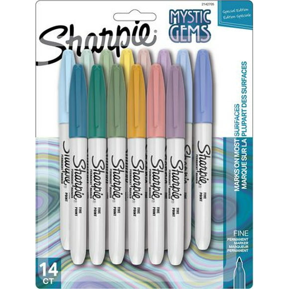 Sharpie Permanent Markers, Mystic Gem Complete Collection, Fine Point, Assorted Colors, 14 Count, Sharpie