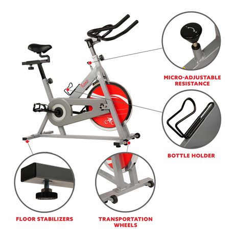 SF-B1001/S 220 LB Max Weight Felt Resistance Sunny Health & Fitness Stationary Indoor Cycling Bike with 30 LB Flywheel