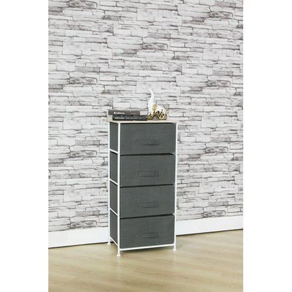 4 Drawer Fabric Dresser Rolling Storage Cart with Wood Top, Grey