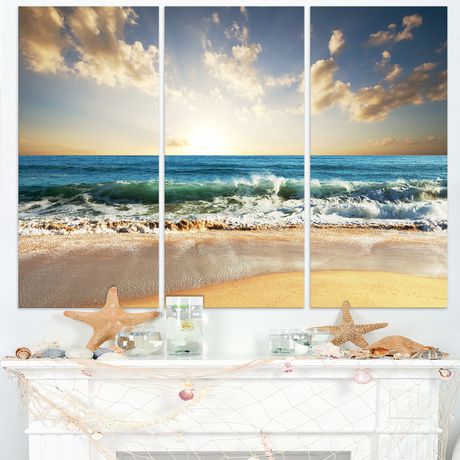 Design Art Cloudy Sky And Vibrant Blue Sea Seashore Canvas Wall Art ...