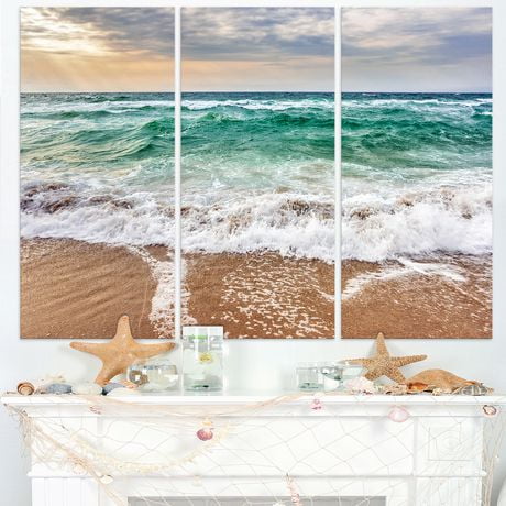 Design Art Crystal Clear Blue Foaming Waves Seashore Canvas Wall Art ...