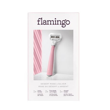 Rasoir Flamingo à 5 lames pour femmes avec une cartouche de lames de recharge – Rose du désert