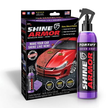 SHINE ARMOR Fortify Quick Coat - Ceramic Coating - Car Wax Polish Spray - Waterless Car Wash & Wax - Hydrophobic Top Coat Polish & Polymer Paint Sealant Detail Protection