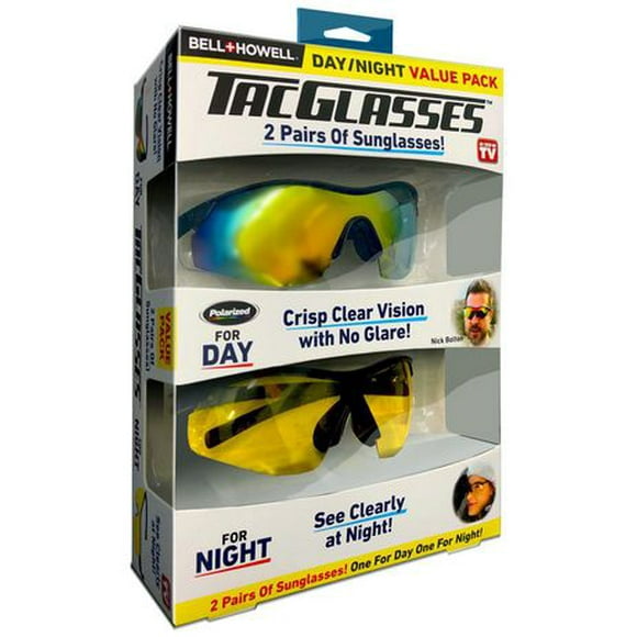 Bell + Howell Tacglasses Sports Lunettes de soleil polarisées pour homme / femme Lot de 2 - Éditions jour et nuit