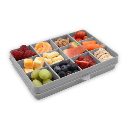 Snackle Box – Divided Snack Container, Food Storage for Kids, Removable Dividers, Arts & Crafts, Beads, BPA-Free – 12 Compartments- Grey