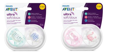 Philips Avent Ultra Soft Pacifier, 0-6 months, Mixed, 2 pack, SCF224/03, 2  pack Ultra Soft Pacifier 