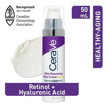 CeraVe Skin Renewing Day Cream for face with Retinol and Sunscreen SPF30 | Anti-aging Daily Moisturizing Cream for Fine Lines & Wrinkles with ceramides, hyaluronic acid & broad spectrum sun protection, Fragrance Free, 50GR, Reduce the appearance of fine lines and wrinkles