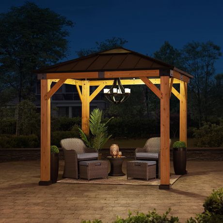 Sunjoy Pasadena 9 Ft. X 9 Ft. Cedar Framed Gazebo With Brown Steel And ...