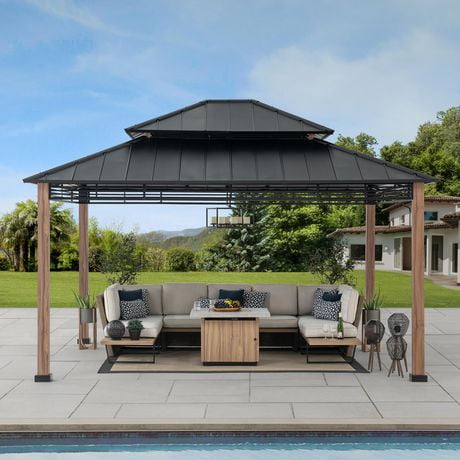 Sunjoy Roberts 13 ft. x 15 ft. 2-tier Black Hardtop Gazebo | Walmart Canada