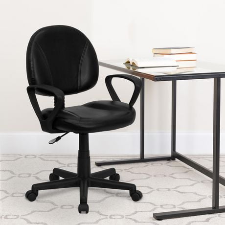 Mid-Back Black Leather Ergonomic Swivel Task Chair with Arms | Walmart Canada