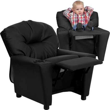 Black Leather Kids Recliner, Child Leather Chair