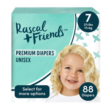Rascal + Friends Premium Jumbo Diapers, Unisex, Sizes 1-6, Count 100-168