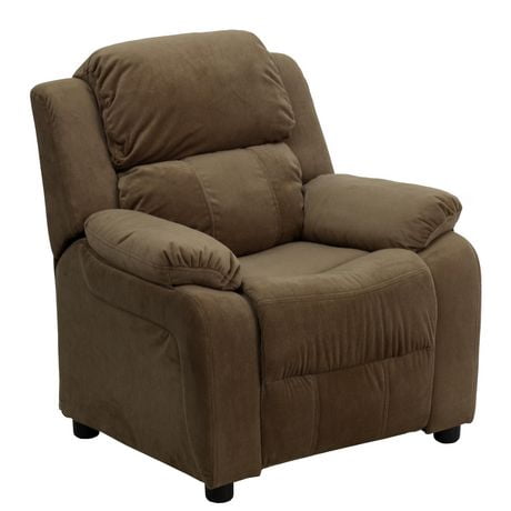 Deluxe Padded Contemporary Brown Microfiber Kids Recliner With Storage   6000199809834 