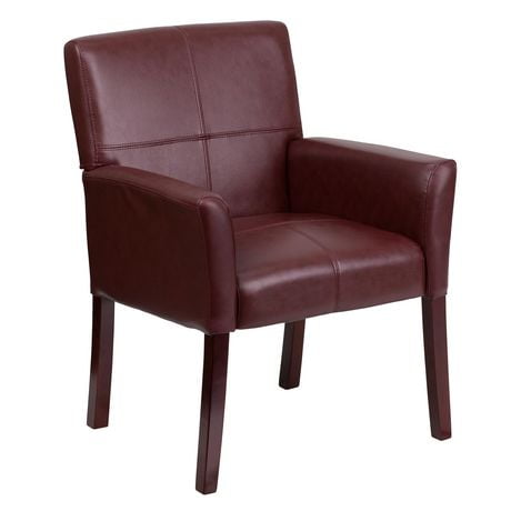 Burgundy Leather Executive Side Reception Chair with Mahogany Legs | Walmart Canada