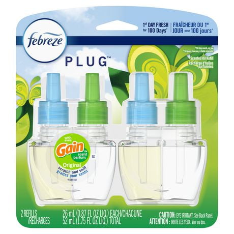 Febreze Odor-Eliminating Fade Defy PLUG Air Freshener Refill, Gain Original Scent, (2) 26 mL Oil Refills