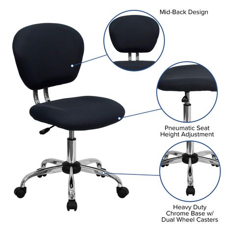 Mid-Back Gray Mesh Padded Swivel Task Chair with Chrome Base | Walmart