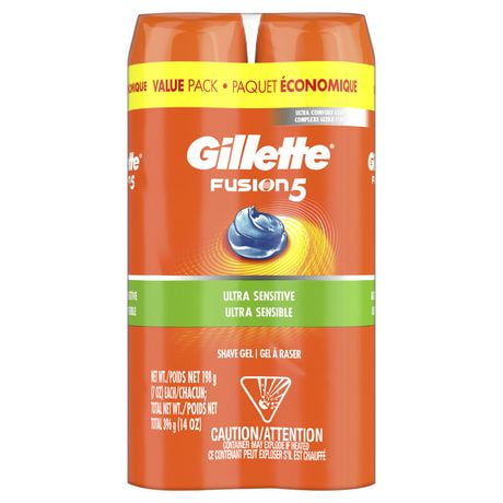 Gillette Fusion Ultra Sensitive Hydra Gel Men's Shave Gel Twin Pack, 396 g