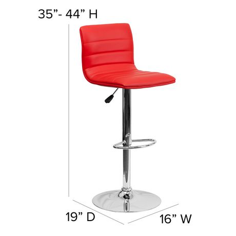 Contemporary Red Vinyl Adjustable Height Barstool with Horizontal ...