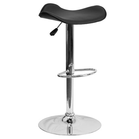 Contemporary Black Vinyl Adjustable Height Barstool with Wavy Seat and Chrome Base