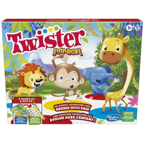 Jeu Twister Junior, tapis réversible aventure animalière, 2 jeux en 1, jeu de groupe d'intérieur pour 2 à 4 joueurs